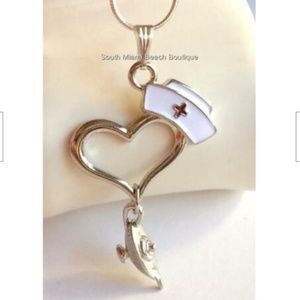 Silver Nightingale Lamp Nursing Cap Necklace Graduation Gift RN LPN CNA Heart